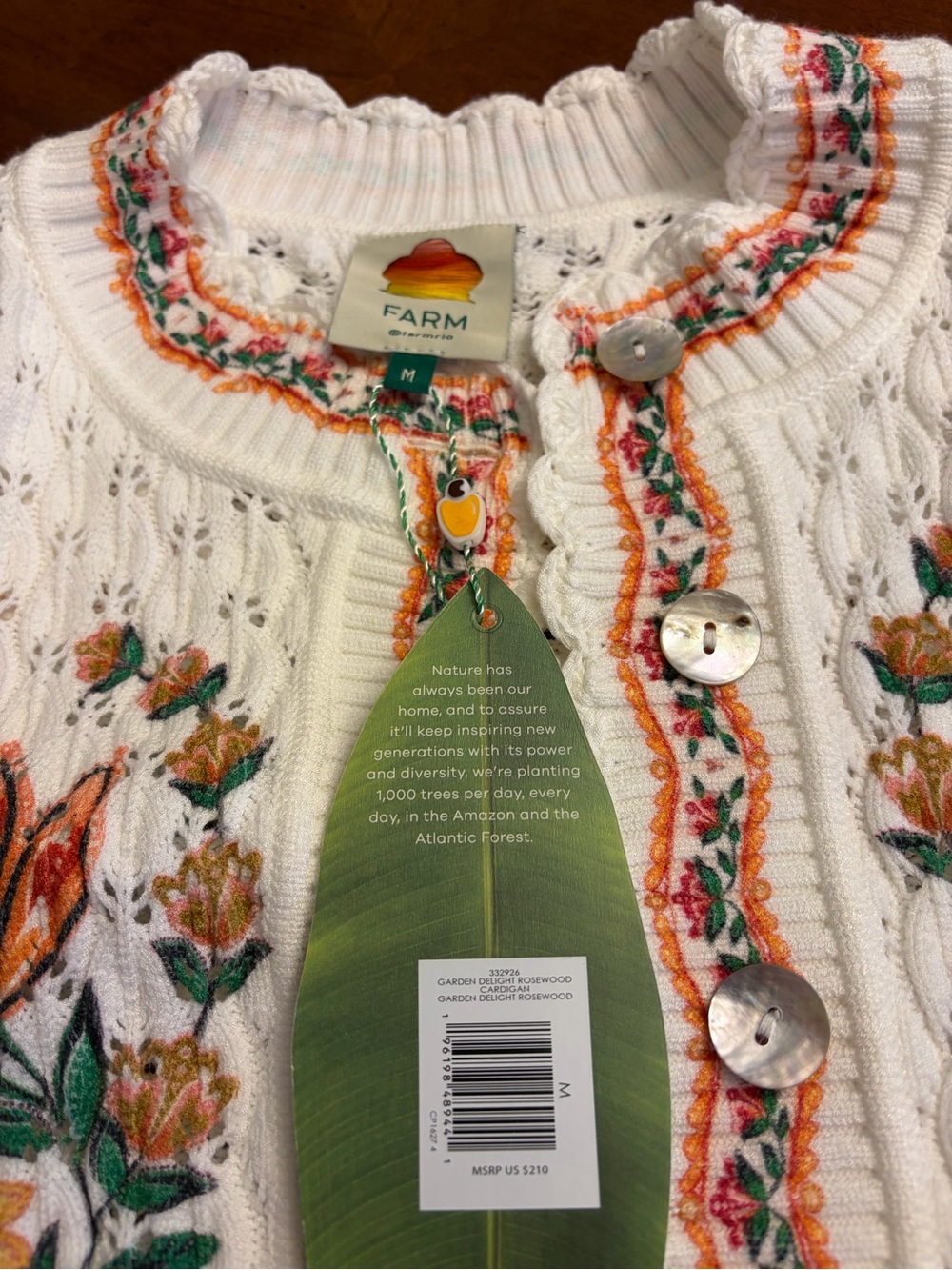 Anthropologie Farm Rio White Floral Embroidered Cable-Knit Cardigan - Picture 2 of 3